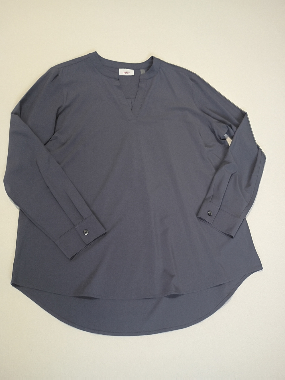 Rev3 Women's Tunic Blouse Blue Gray V-Neck Office Top Size Large Careerwear